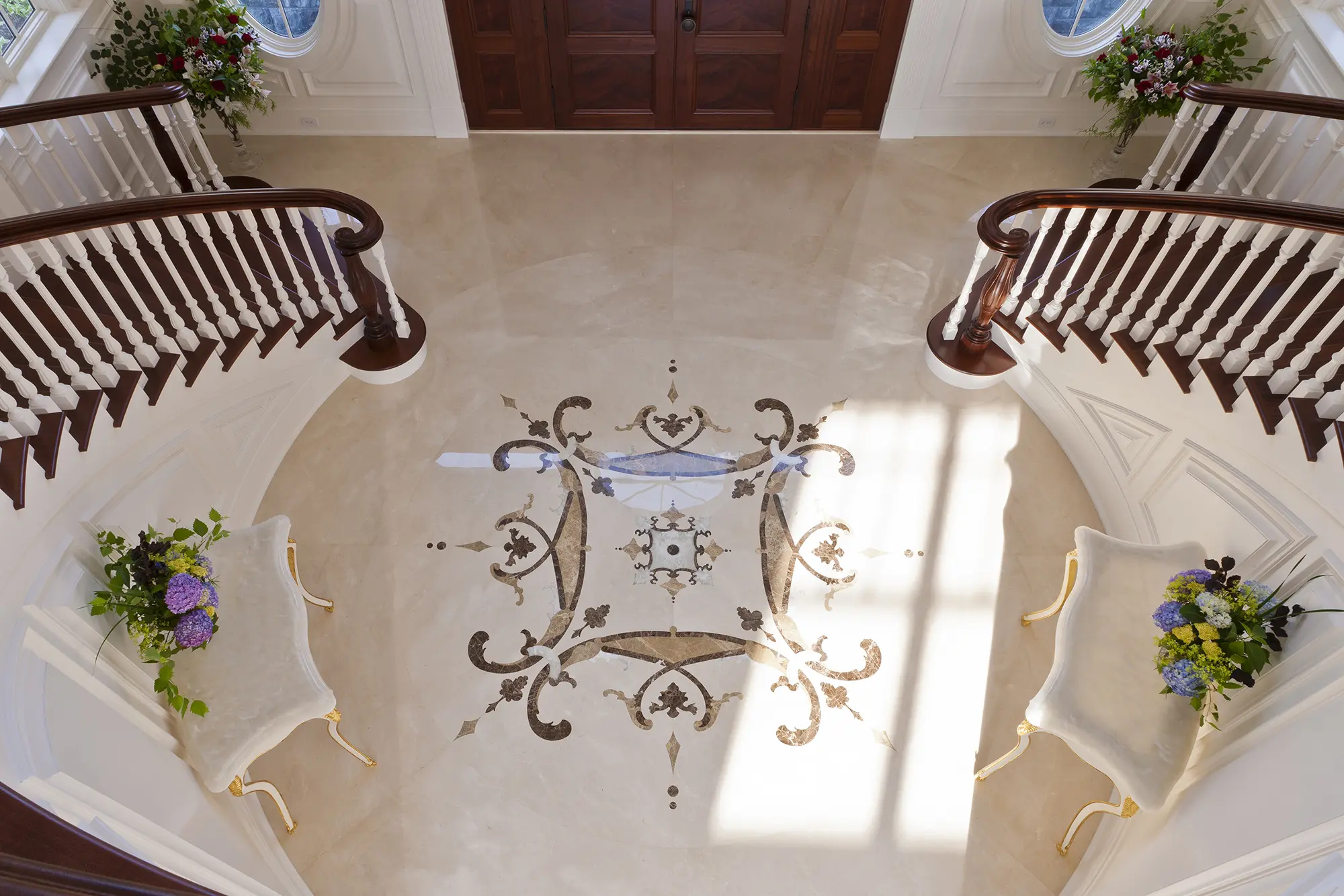 Custom tile flooring detail in entryway
