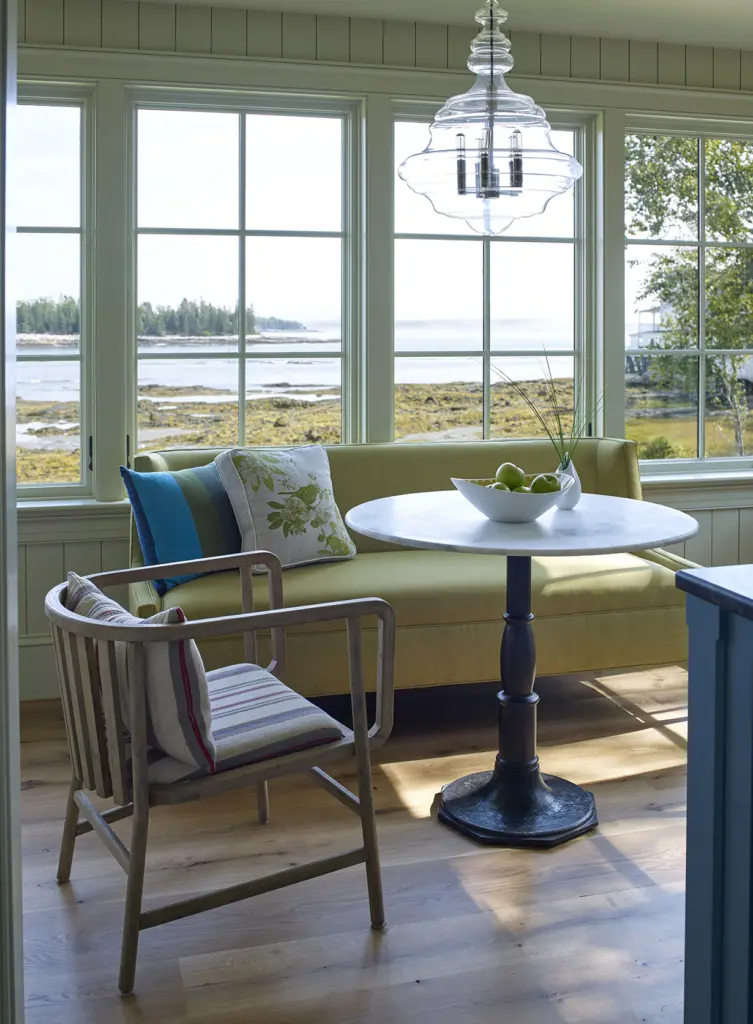 Cozy breakfast nook with water views at Capitol Island