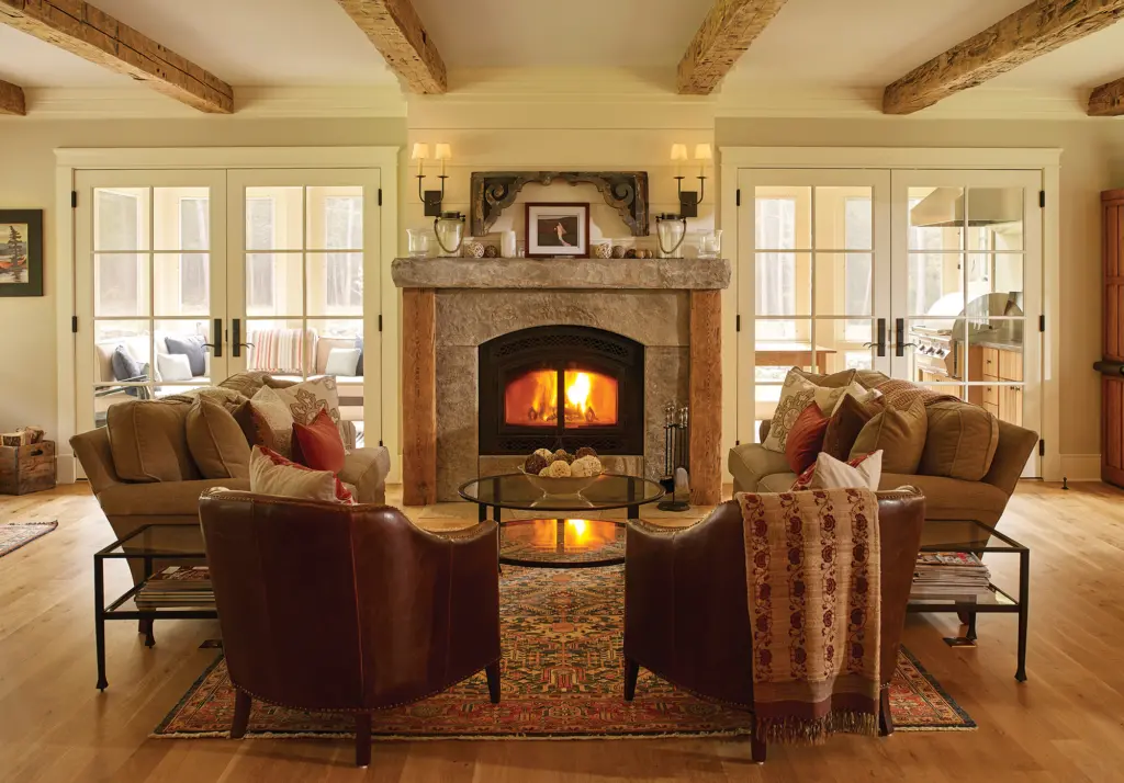 Cozy living area at Chestnut Way with a stone fireplace