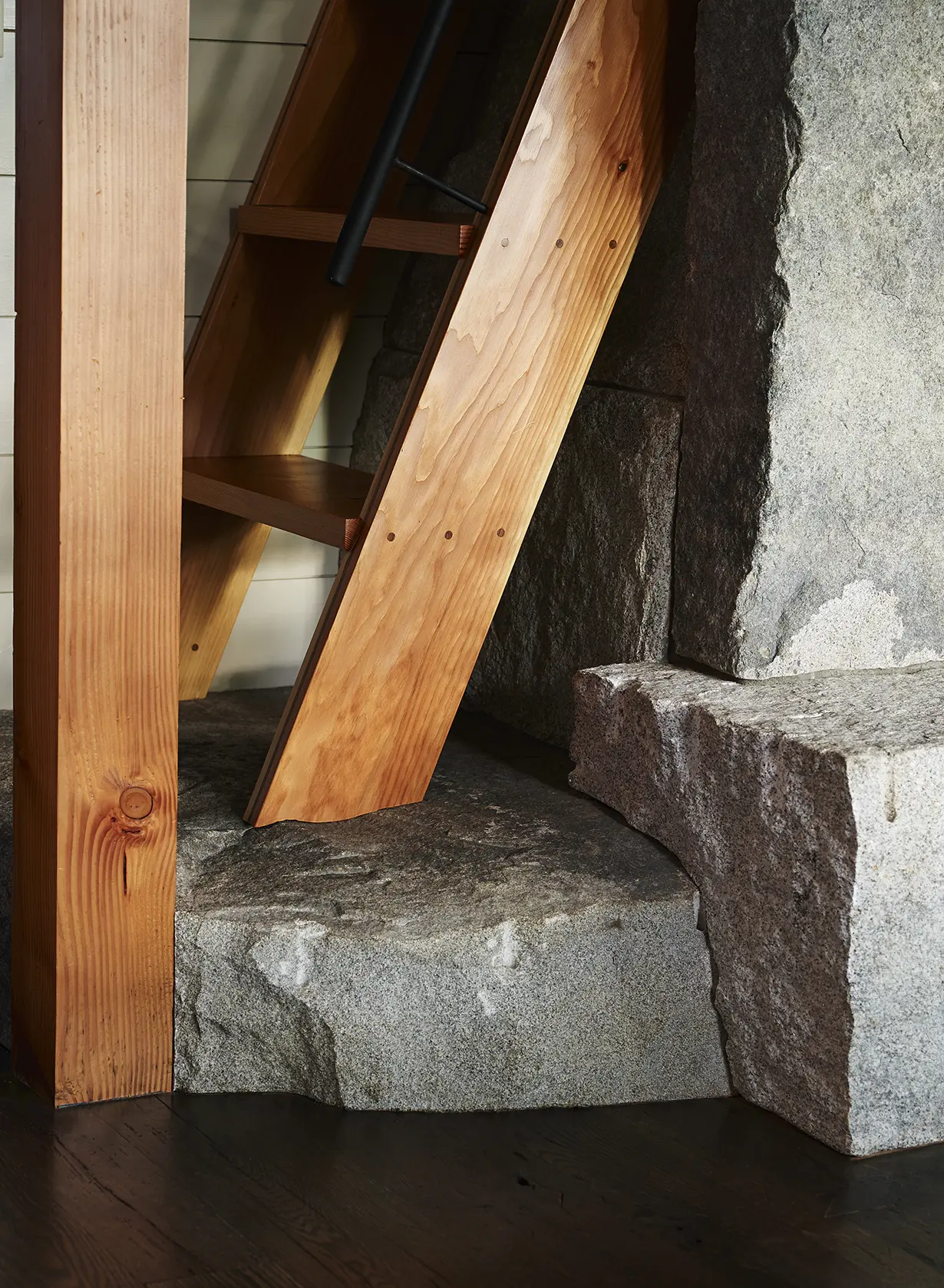 Stone and wooden ships ladder at the Cross Point Cottages