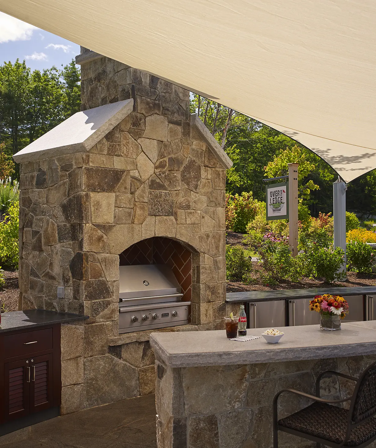 Side view of outdoor kitchen