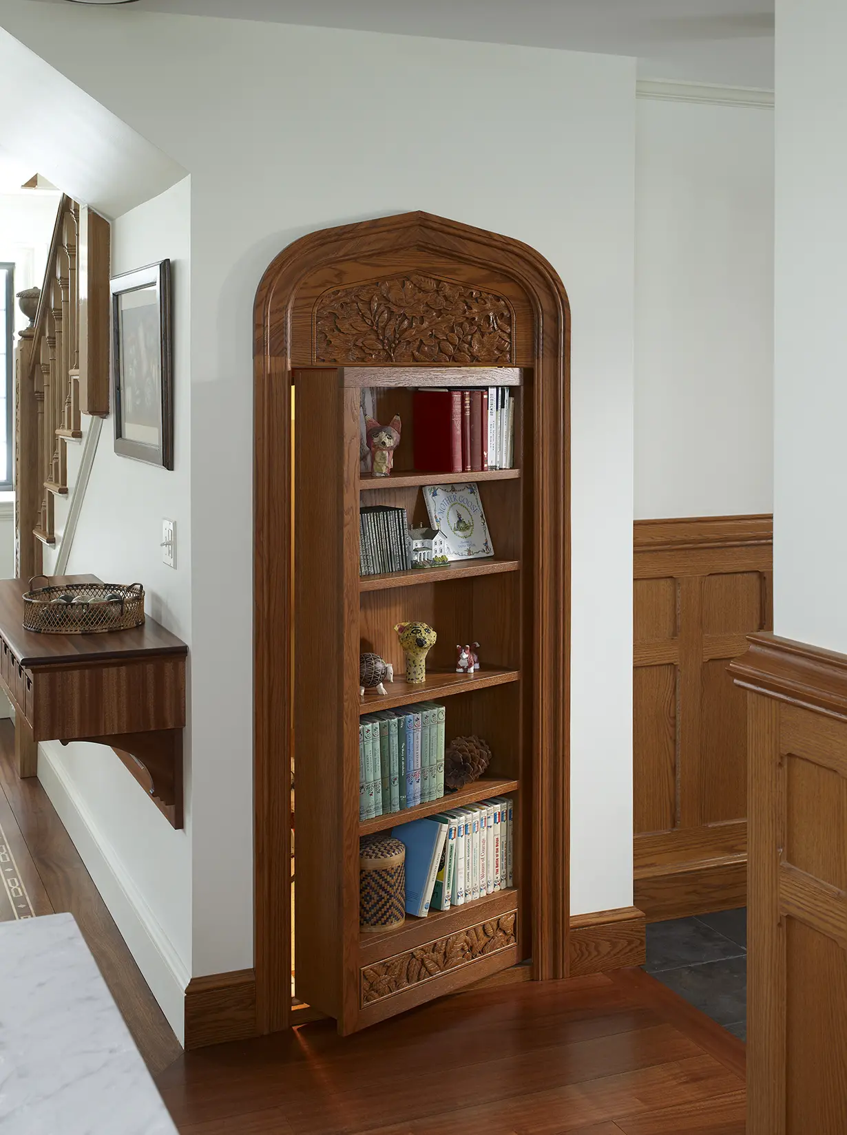 Secret bookcase door at Brambletye