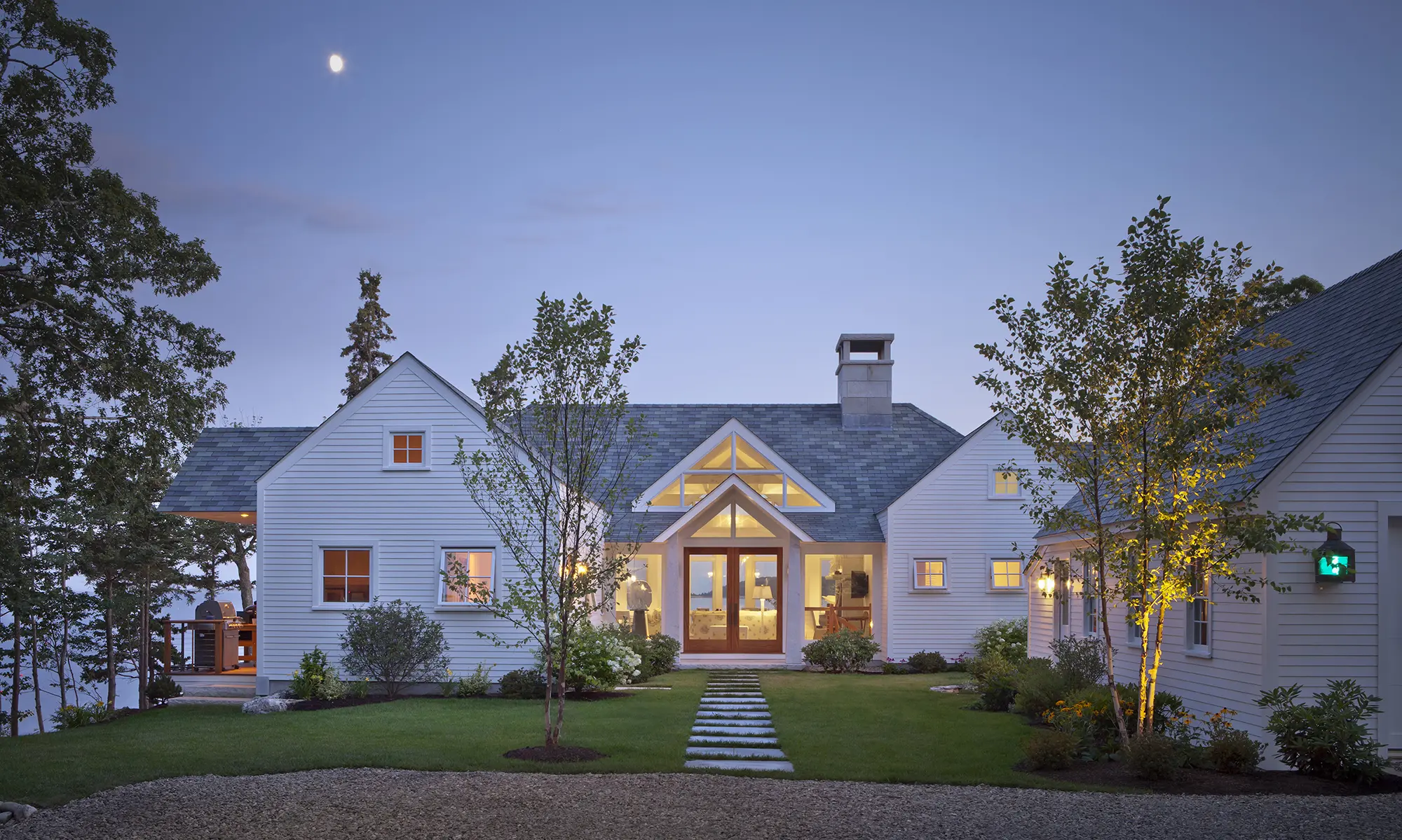 Frontal approach to the Ocean Cliff home with large picture window french doors