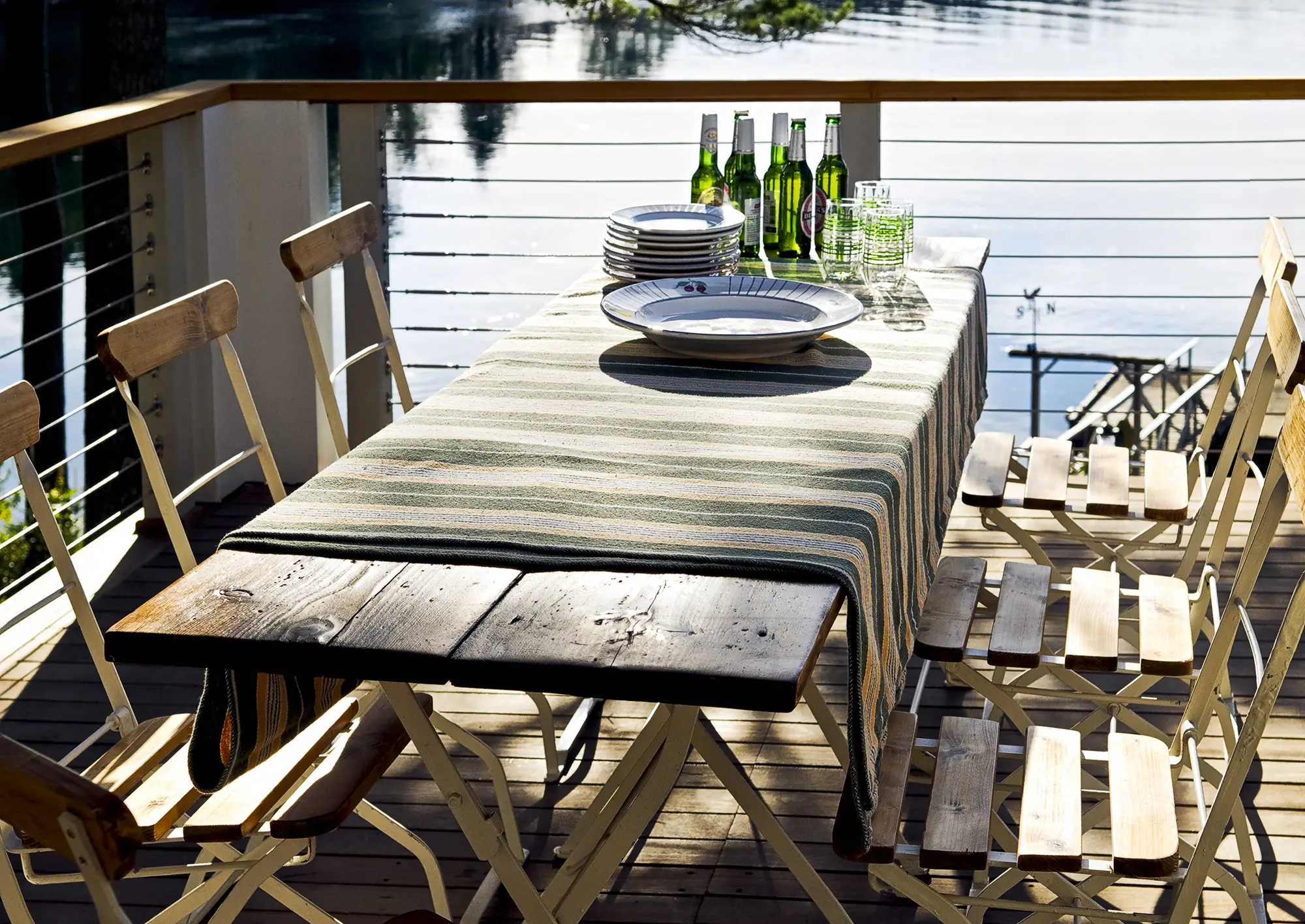 Reclaimed wood table and vintage chairs