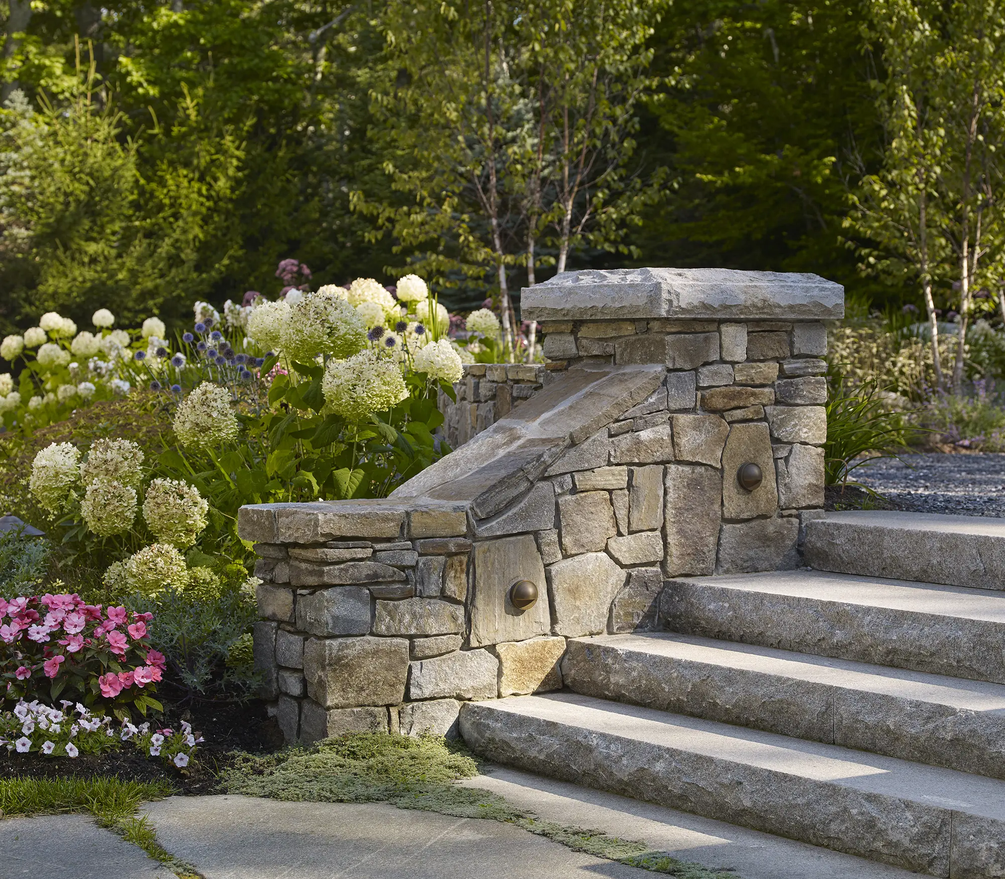 Stone work, lit steps