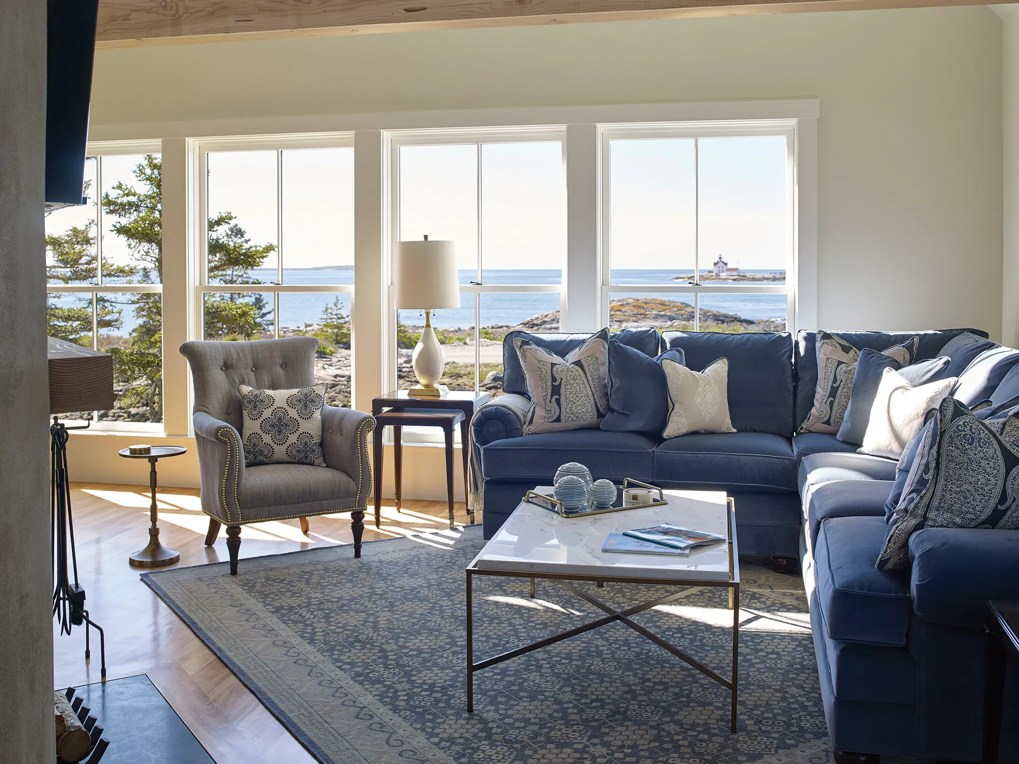 Town Landing living room with view of coast