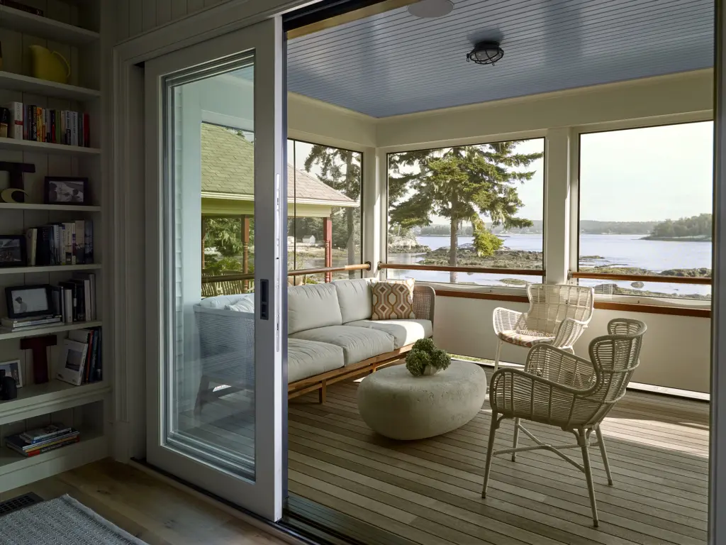View of the screened in porch from the living area at Capitol Island
