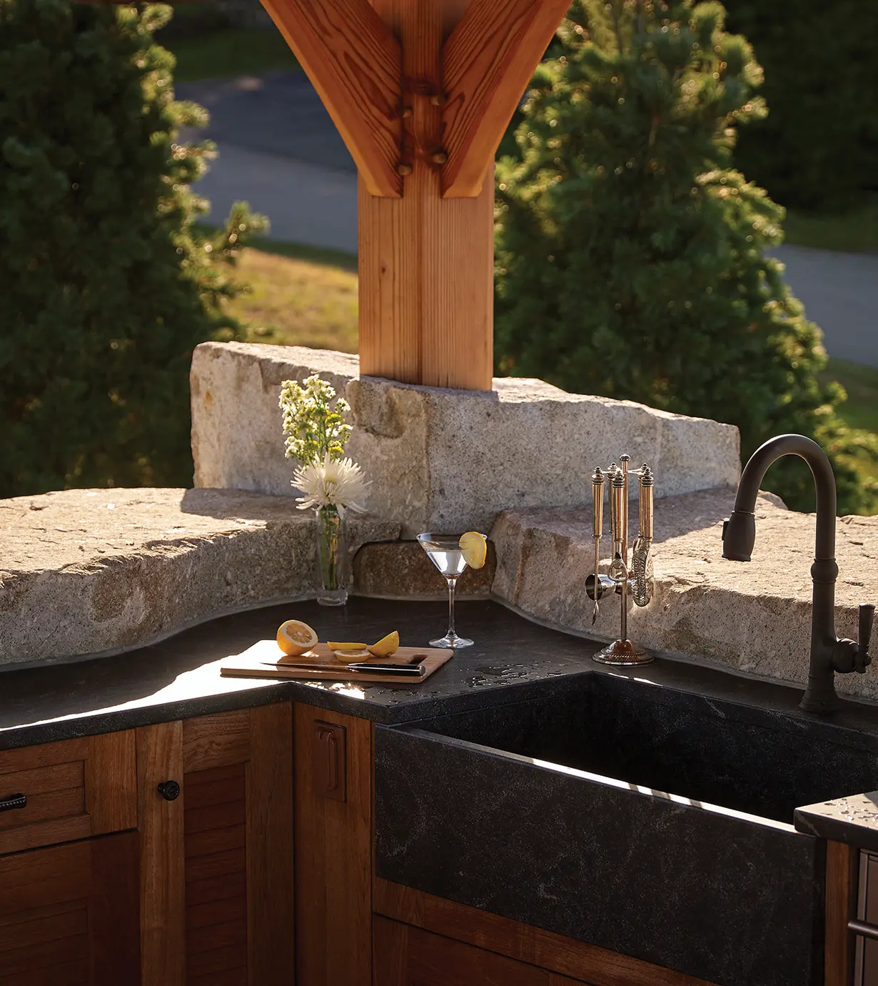 Outdoor sink and bar made from local stone