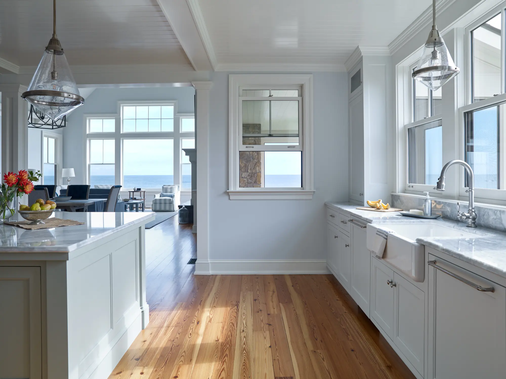 Maine cottage kitchen with views of the ocean