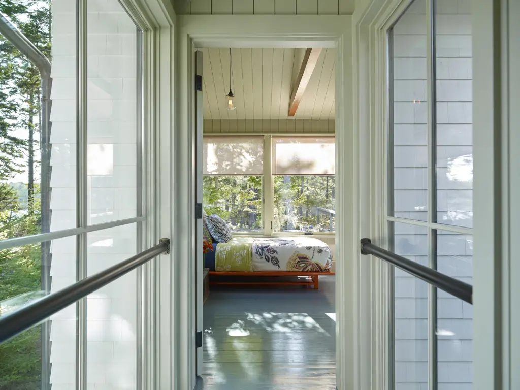Window lined hall to bedroom at Capitol Island