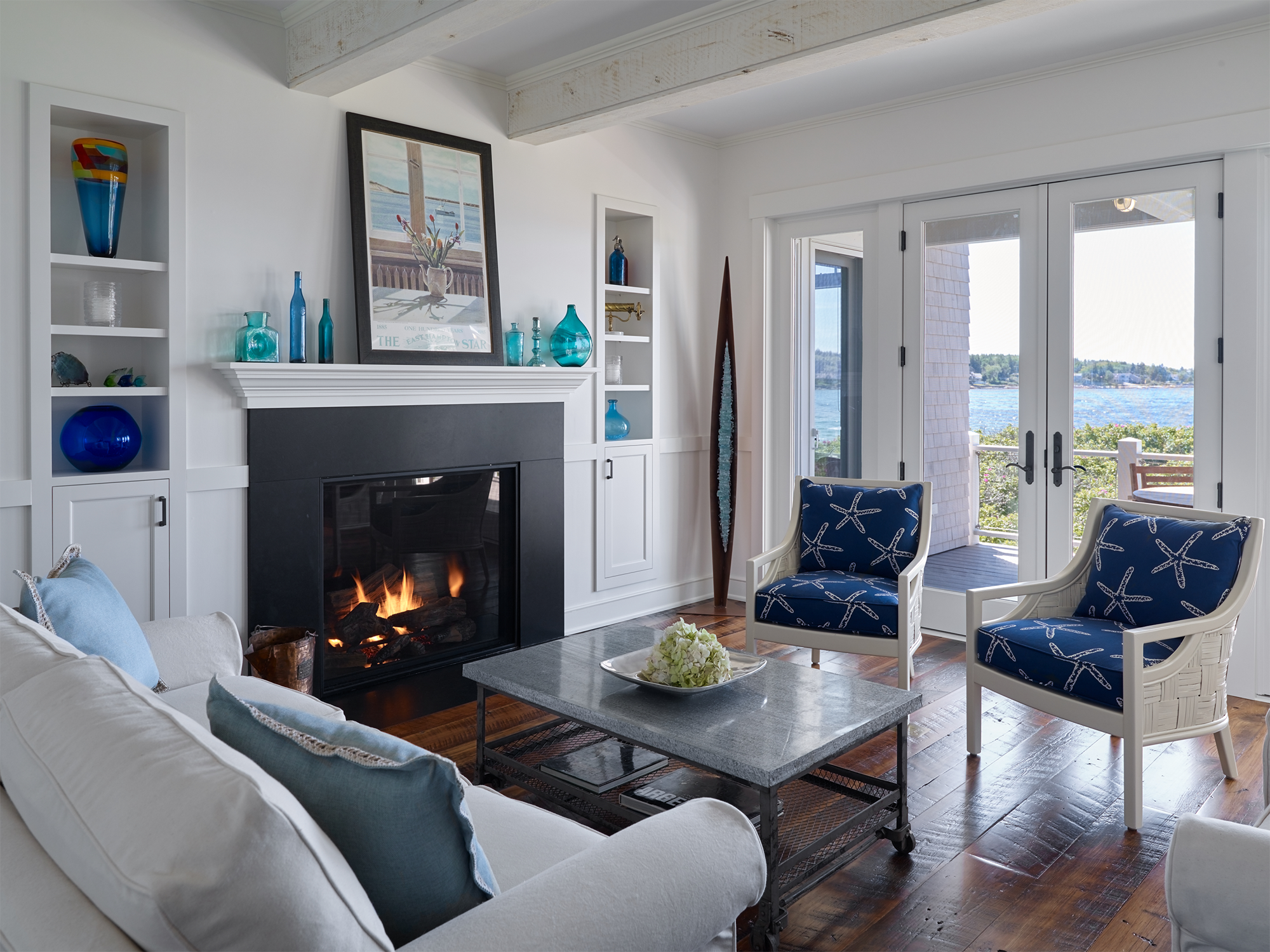 View of living room and view of ocean at Fish Point